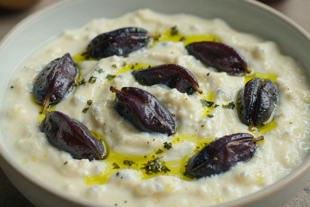 Preparazione del Macco di fave secche, un piatto tradizionale della cucina italiana